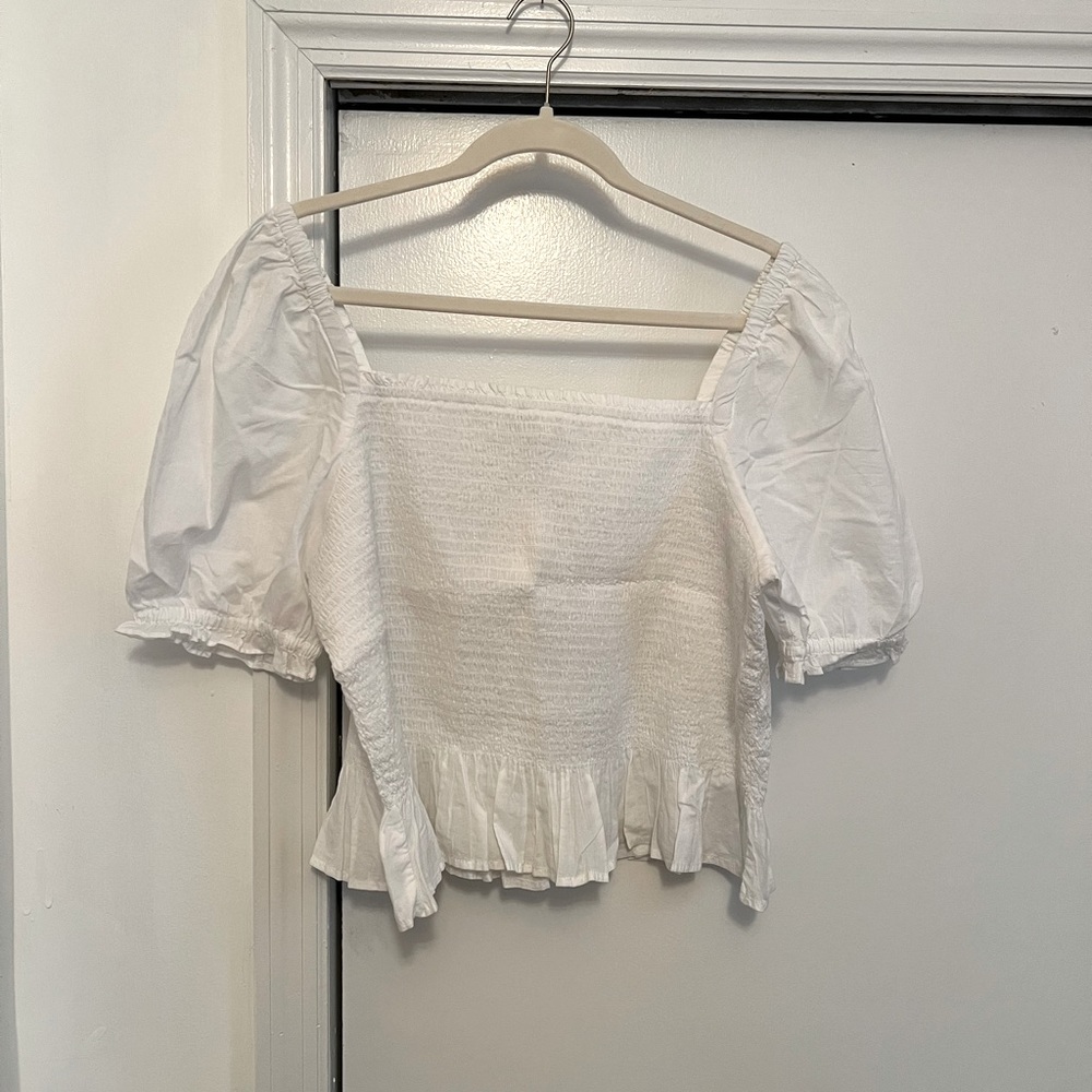J.Crew White Smocked Top XXL